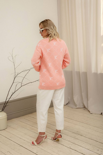 Розовый кардиган из хлопкового трикотажа с воротом Romgil РВ0017-ХЛ2 розовый персик, белый - фото 2