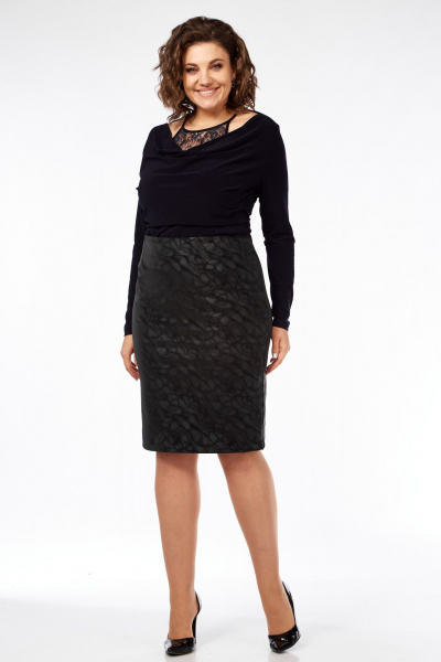 Юбка-карандаш из экокожи с молнией и шлицей Klever 262 мраморный/черный - фото 9