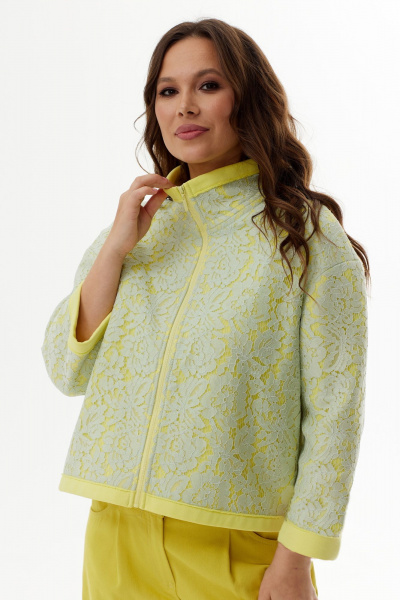 Бомбер свободный с кружевом демисезонный Магия моды 2300 салатовый - фото 3