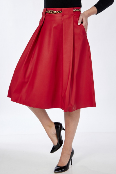 Юбка из эко-кожи со складками и карманами Klever 225 алый_матовый - фото 10