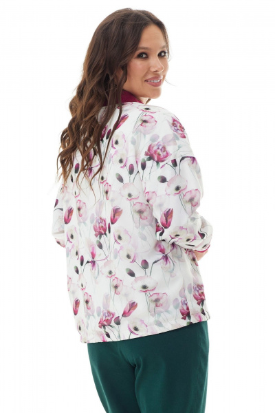 Бомбер свободного кроя из трикотажа и шифона Магия моды 2301 белый-бордо_цветы - фото 2