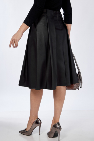 Демисезонная кожаная юбка-карандаш с складками и карманами Klever 225 черный_матовый - фото 10