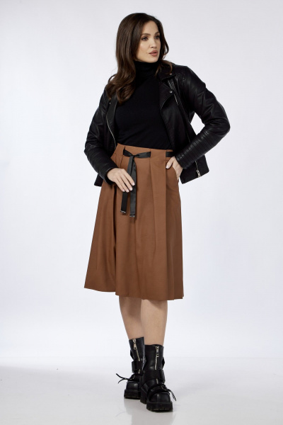 Демисезонная кожаная юбка с складками и поясом из репса Klever 225 кемел(пыльный_рыжий) - фото 9