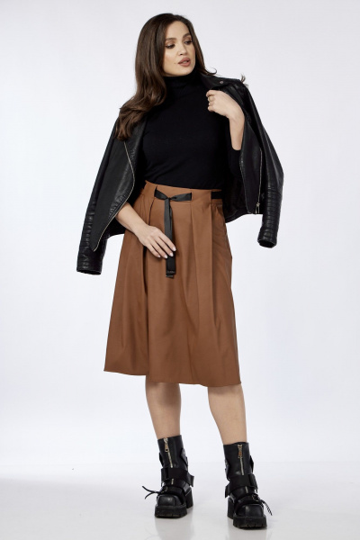 Демисезонная кожаная юбка с складками и поясом из репса Klever 225 кемел(пыльный_рыжий) - фото 8