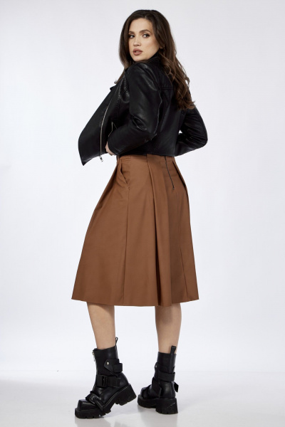 Демисезонная кожаная юбка с складками и поясом из репса Klever 225 кемел(пыльный_рыжий) - фото 7