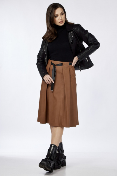 Демисезонная кожаная юбка с складками и поясом из репса Klever 225 кемел(пыльный_рыжий) - фото 5