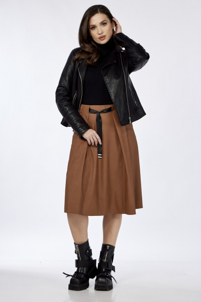 Демисезонная кожаная юбка с складками и поясом из репса Klever 225 кемел(пыльный_рыжий) - фото 4