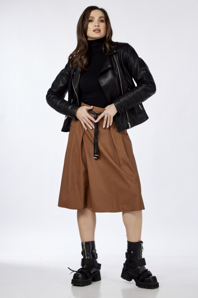 Демисезонная кожаная юбка с складками и поясом из репса Klever 225 кемел(пыльный_рыжий) - фото 2