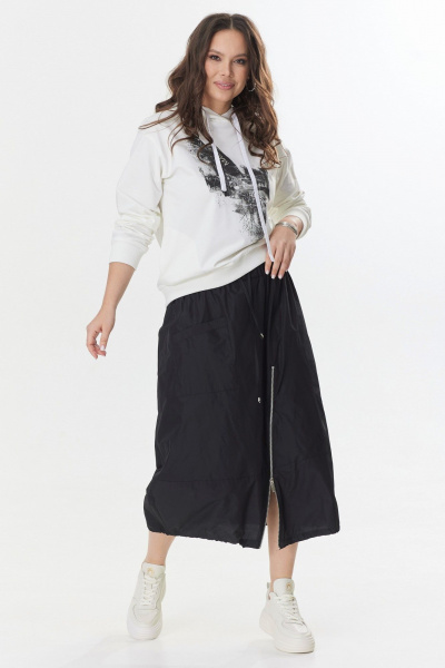Худи и юбка в стиле карго из плащевой ткани и трикотажа Магия моды 2401 белый-черный - фото 5