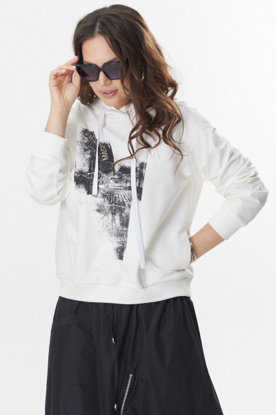 Худи и юбка в стиле карго из плащевой ткани и трикотажа Магия моды 2401 белый-черный - фото 3