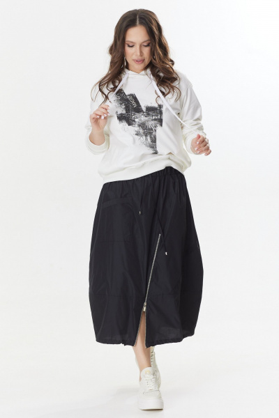 Худи и юбка в стиле карго из плащевой ткани и трикотажа Магия моды 2401 белый-черный - фото 1