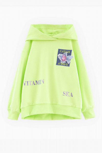 Худи прямой крой из хлопкового футера со стразами Bell Bimbo 240080 лайм - фото 2