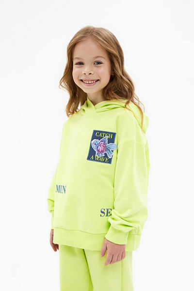 Худи прямой крой из хлопкового футера со стразами Bell Bimbo 240080 лайм - фото 1
