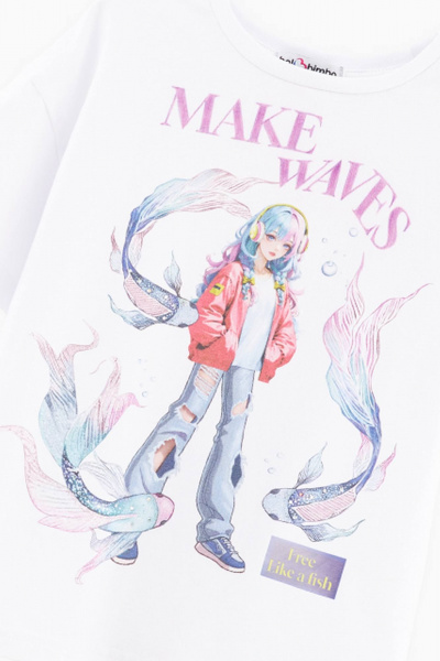 Майка в стиле акварельного принта из хлопка Bell Bimbo 240081 белый - фото 3