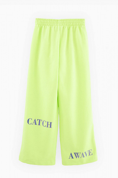 Брюки широкой посадки из футера с принтом Bell Bimbo 240084 лайм - фото 2