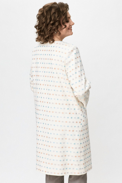 Демисезонный бежевый удлиненный кардиган из текстиля и хлопка БелЭльСтиль 727-2 91 22 молочный - фото 7