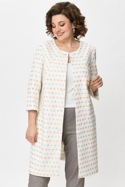 Демисезонный бежевый удлиненный кардиган из текстиля и хлопка БелЭльСтиль 727-2 91 22 молочный - фото 6