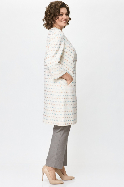 Демисезонный бежевый удлиненный кардиган из текстиля и хлопка БелЭльСтиль 727-2 91 22 молочный - фото 5