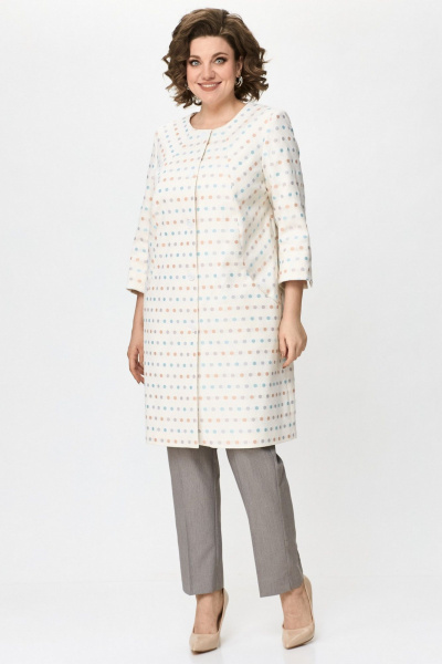 Демисезонный бежевый удлиненный кардиган из текстиля и хлопка БелЭльСтиль 727-2 91 22 молочный - фото 3