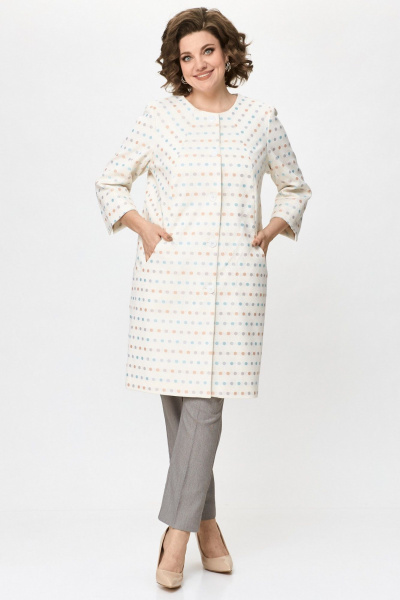 Демисезонный бежевый удлиненный кардиган из текстиля и хлопка БелЭльСтиль 727-2 91 22 молочный - фото 2