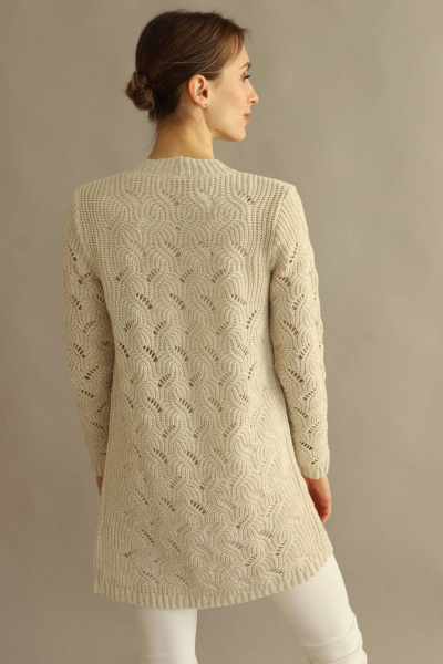Бежевый кардиган из хлопка с ажурным переплетением Romgil 380ТЗ светло-бежевый(164) - фото 2