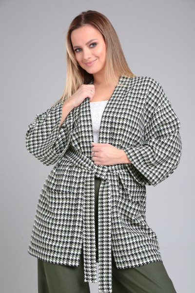 Зеленый свободный жакет-кимоно с принтом из текстиля Angelina & Сompany 957 - фото 9