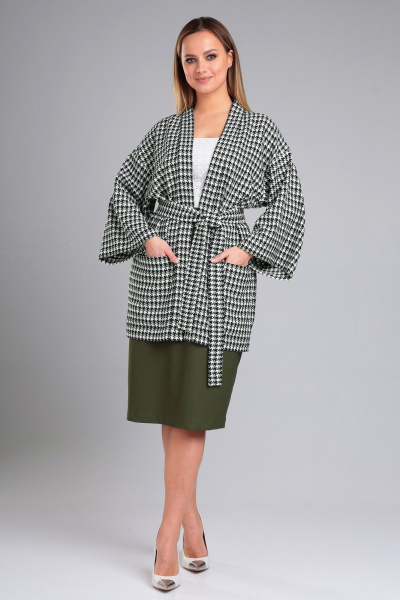 Зеленый свободный жакет-кимоно с принтом из текстиля Angelina & Сompany 957 - фото 6