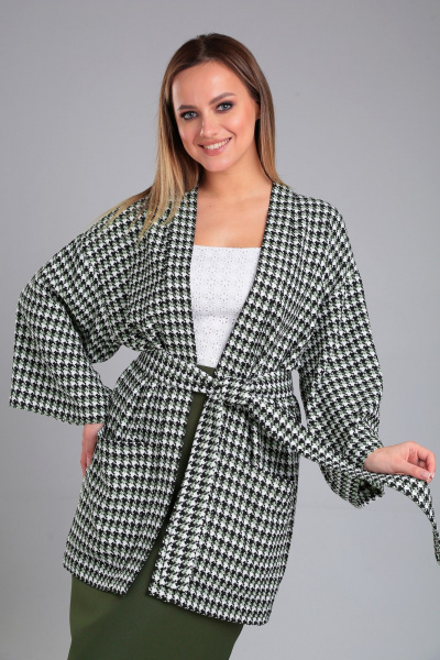 Зеленый свободный жакет-кимоно с принтом из текстиля Angelina & Сompany 957 - фото 5