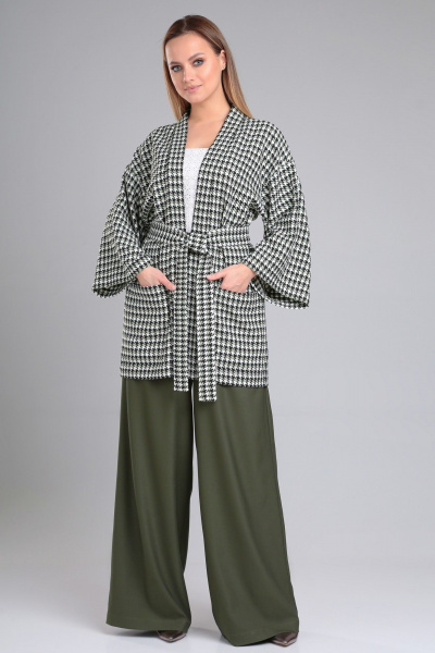 Зеленый свободный жакет-кимоно с принтом из текстиля Angelina & Сompany 957 - фото 4