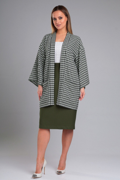 Зеленый свободный жакет-кимоно с принтом из текстиля Angelina & Сompany 957 - фото 3