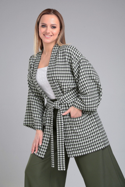 Зеленый свободный жакет-кимоно с принтом из текстиля Angelina & Сompany 957 - фото 1