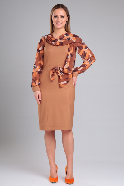 Стильное коричневое платье с декоративным поясом Angelina & Сompany 961 - фото 8