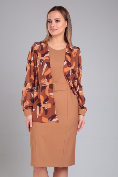 Стильное коричневое платье с декоративным поясом Angelina & Сompany 961 - фото 7