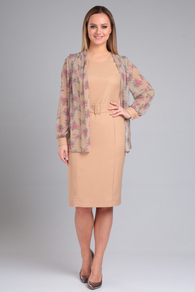 Элегантное бежевое платье с декоративным поясом Angelina & Сompany 964 - фото 5