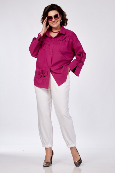 Рубашка на каждый день с бантиками и спущенным плечом Grace for you 009 фуксия - фото 1