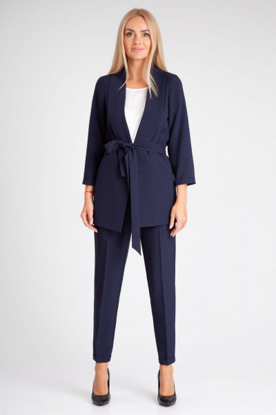 Деловой костюм-двойка брюки и жакет из текстиля IVARI 10305/1 синий - фото 3