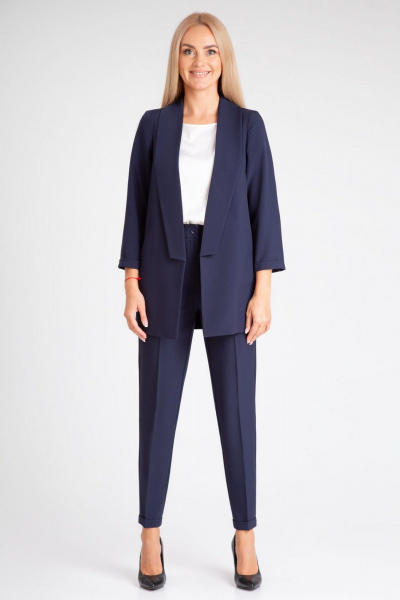 Деловой костюм-двойка брюки и жакет из текстиля IVARI 10305/1 синий - фото 2