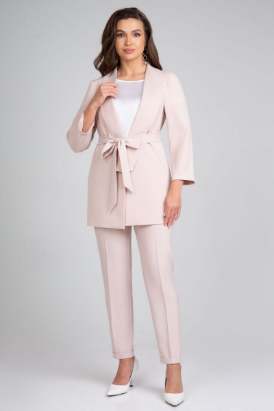 Деловой костюм-двойка розовый и синий из текстиля IVARI 10305/1 пудра - фото 1