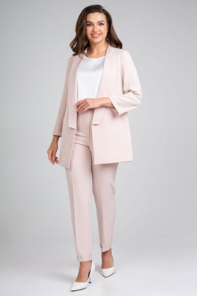 Деловой костюм-двойка розовый и синий из текстиля IVARI 10305/1 пудра - фото 3