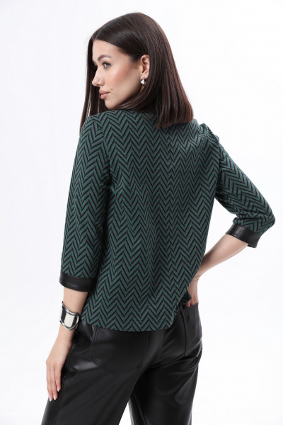 Зеленый трикотажный джемпер с карманом из экокожи LM М9-2 - фото 5