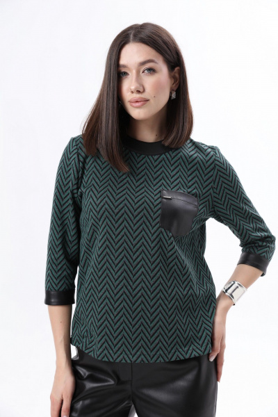 Зеленый трикотажный джемпер с карманом из экокожи LM М9-2 - фото 4