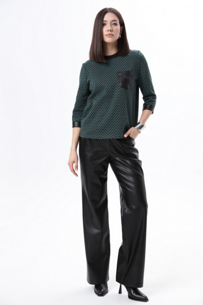 Зеленый трикотажный джемпер с карманом из экокожи LM М9-2 - фото 2