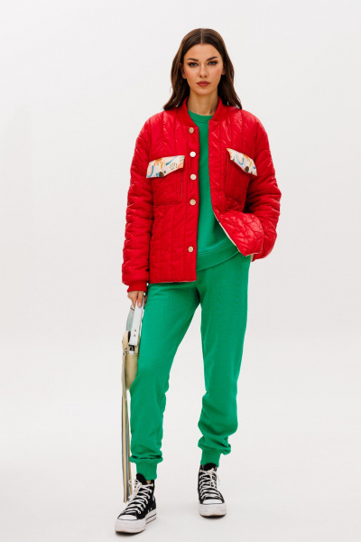 Красную демисезонную куртку оверсайз на заклепках Tattica 001 - фото 13