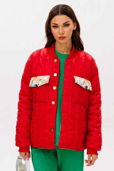 Красную демисезонную куртку оверсайз на заклепках Tattica 001 - фото 6