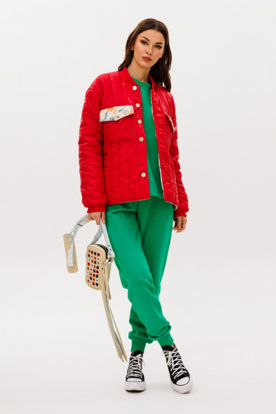 Красную демисезонную куртку оверсайз на заклепках Tattica 001 - фото 5