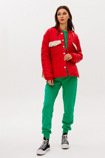 Красную демисезонную куртку оверсайз на заклепках Tattica 001 - фото 3
