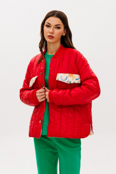 Красную демисезонную куртку оверсайз на заклепках Tattica 001 - фото 2