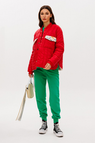 Красную демисезонную куртку оверсайз на заклепках Tattica 001 - фото 4