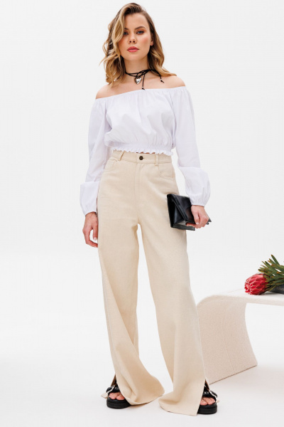 Трикотажные брюки с разрезами и высокой талией KOKOdea 6.17.1_бежевый - фото 1