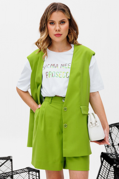 Летний жилет с высокой шлицей, воротником и карманами KOKOdea 7.15 яблочный - фото 1